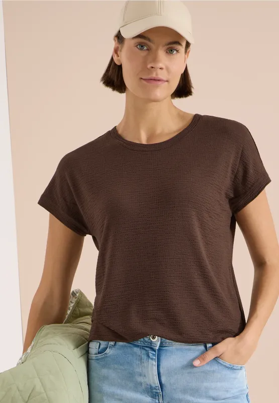 Cecil Shirt met ronde hals en structuur, brown cacao