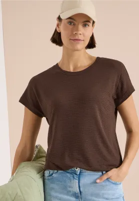 Cecil Shirt met ronde hals en structuur, brown cacao