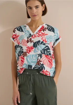 Cecil Blouse met gespleten hals, light alabaster whit