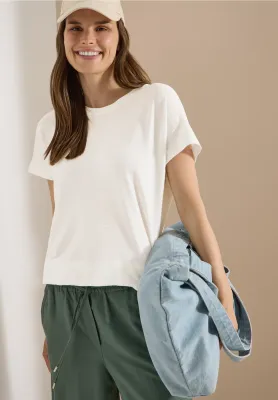Cecil Shirt met ronde hals en structuur, vanilla white