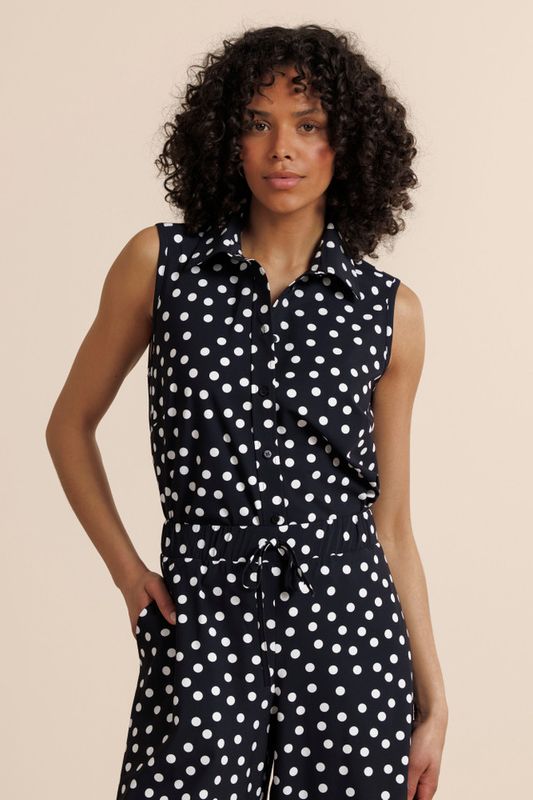 Studio Annloes Bobby dot sls blouse, black/ecru
