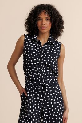 Studio Annloes Bobby dot sls blouse, black/ecru
