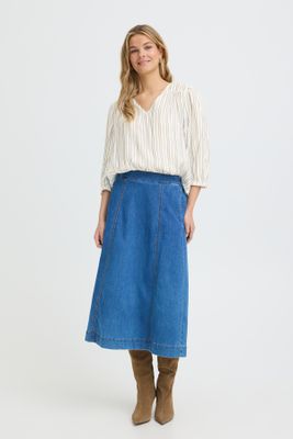 Fransa Blouse, tobacco blue stripe