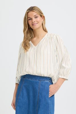 Fransa Blouse, tobacco blue stripe