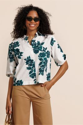 Studio Anneloes, Kamri flower blouse, ecru/teal
