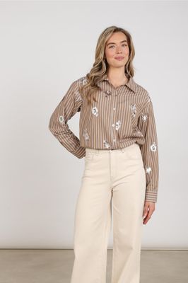 Nukus Newport Blouse Stripe Flower, Taupe/Offwhite Nukus Newport Blouse Stripe Flower, Taupe/Offwhite