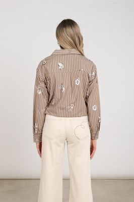 Nukus Newport Blouse Stripe Flower, Taupe/Offwhite