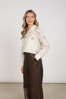 Nukus Aaliya Blouse Embroidery, Off White