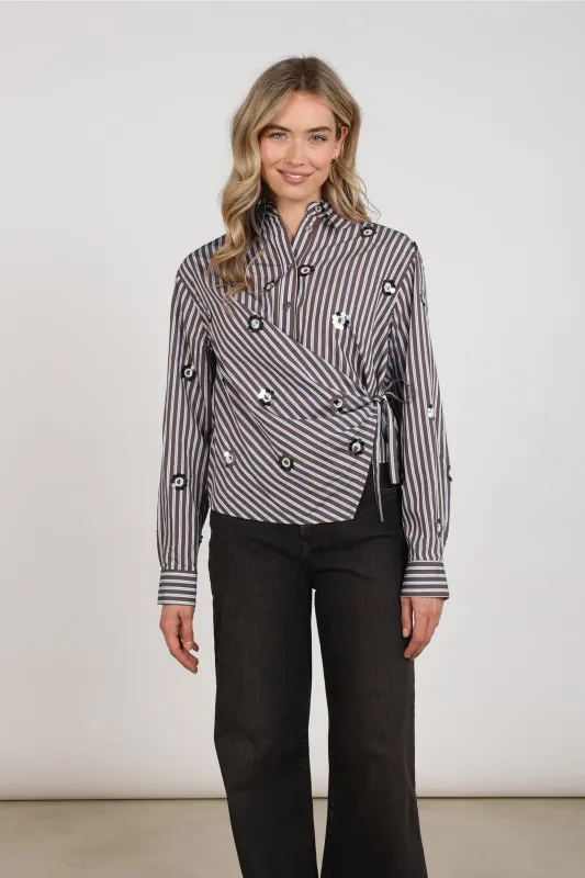 Nukus Amy Blouse Stripe, Chocolate/Sky