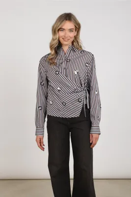 Nukus Amy Blouse Stripe, Chocolate/Sky
