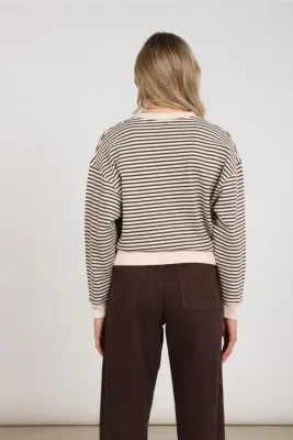 Nukus Nelly Pullover Stripe, Sand Melange/Chocolate