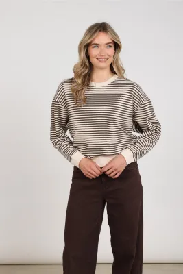 Nukus Nelly Pullover Stripe, Sand Melange/Chocolate Nukus Nelly Pullover Stripe, Sand Melange/Chocolate