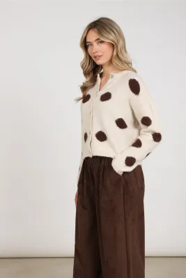 Nukus Laure Cardigan Dots, Offwhite/Chocolate