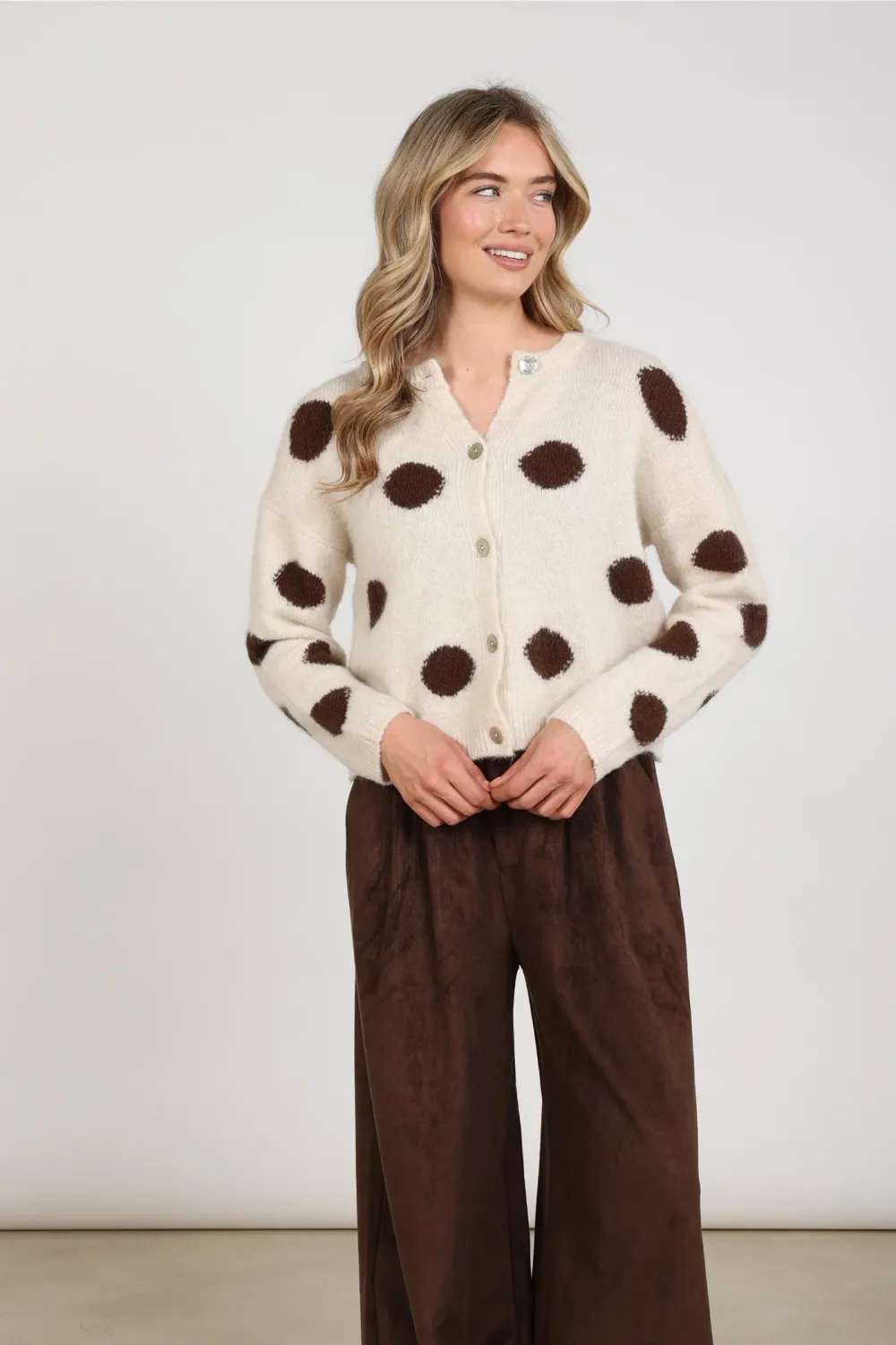 Nukus Laure Cardigan Dots, Offwhite/Chocolate