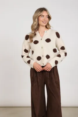 Nukus Laure Cardigan Dots, Offwhite/Chocolate