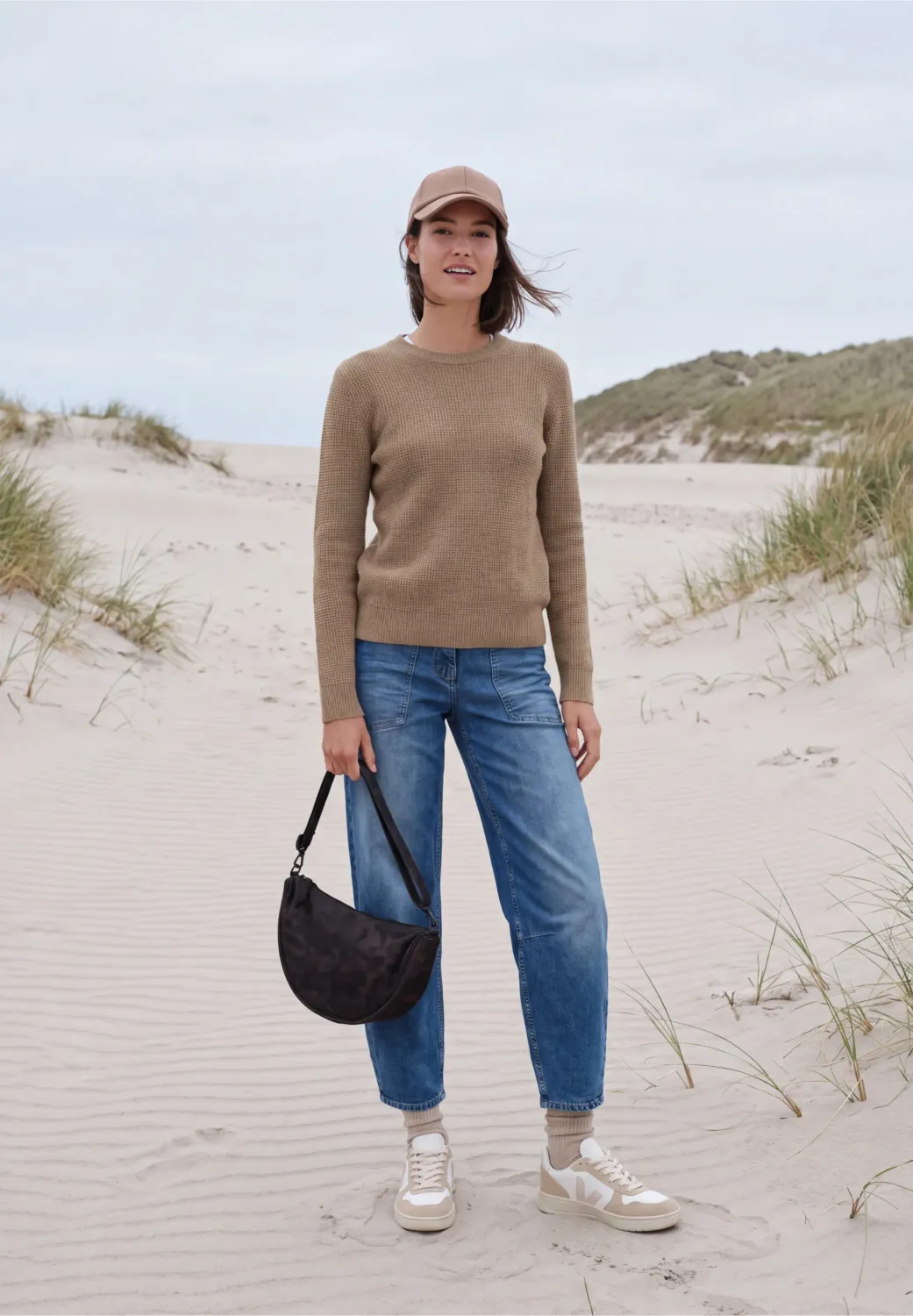 Cecil Trui met ronde hals en structuur, creamy mocha melange