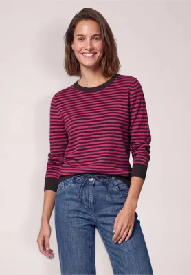 Cecil TOS Cosy striped sweater, pink flash melange