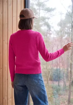 Cecil Trui met ronde hals en structuur, pink flash melange