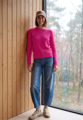 Cecil Trui met ronde hals en structuur, pink flash melange Cecil Trui met ronde hals en structuur, pink flash melange