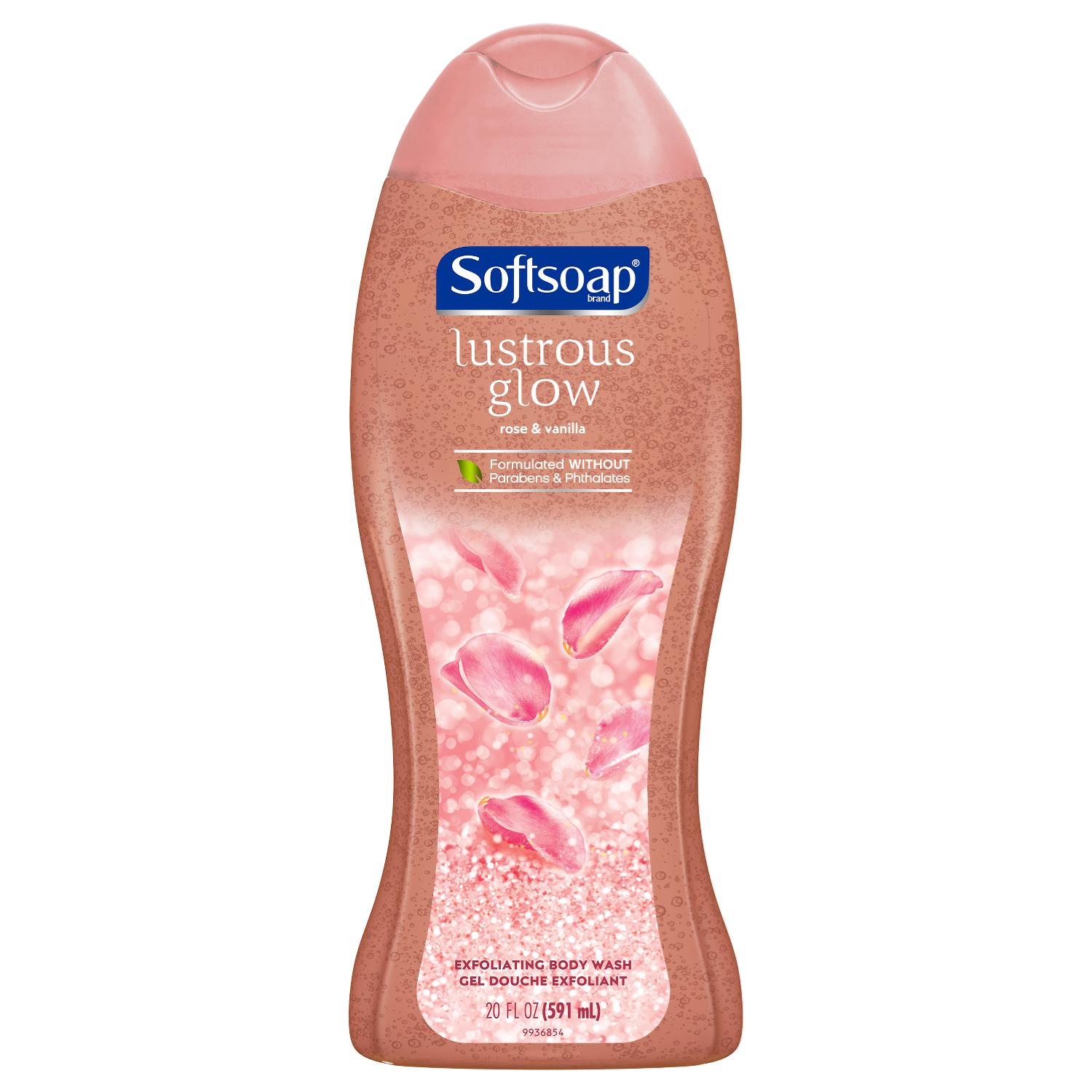 Softsoap Lustrous Glow Exfoliating Body Wash, Pink Rose and Vanilla Scrub, 20 Ounce