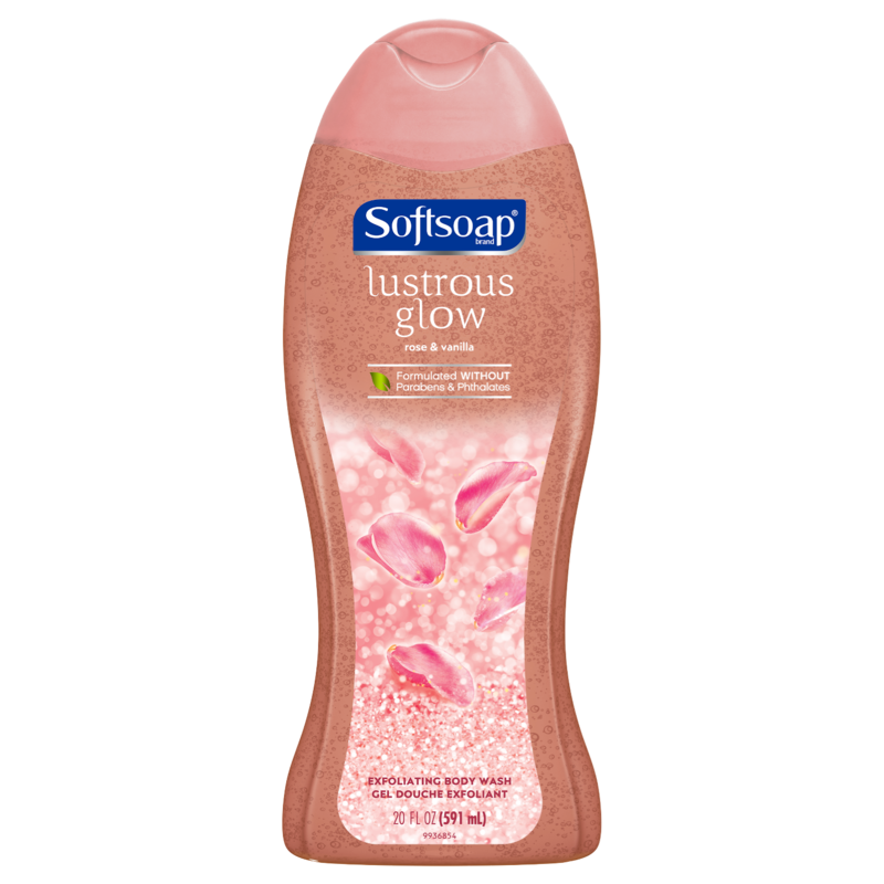 Softsoap Lustrous Glow Exfoliating Body Wash, Pink Rose and Vanilla Scrub, 20 Ounce
