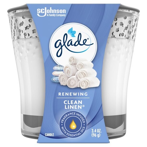 Glade Jar Candle Clean Linen, Fragrance Candle infused with Essential Oils, 3.4 oz Sold Individually