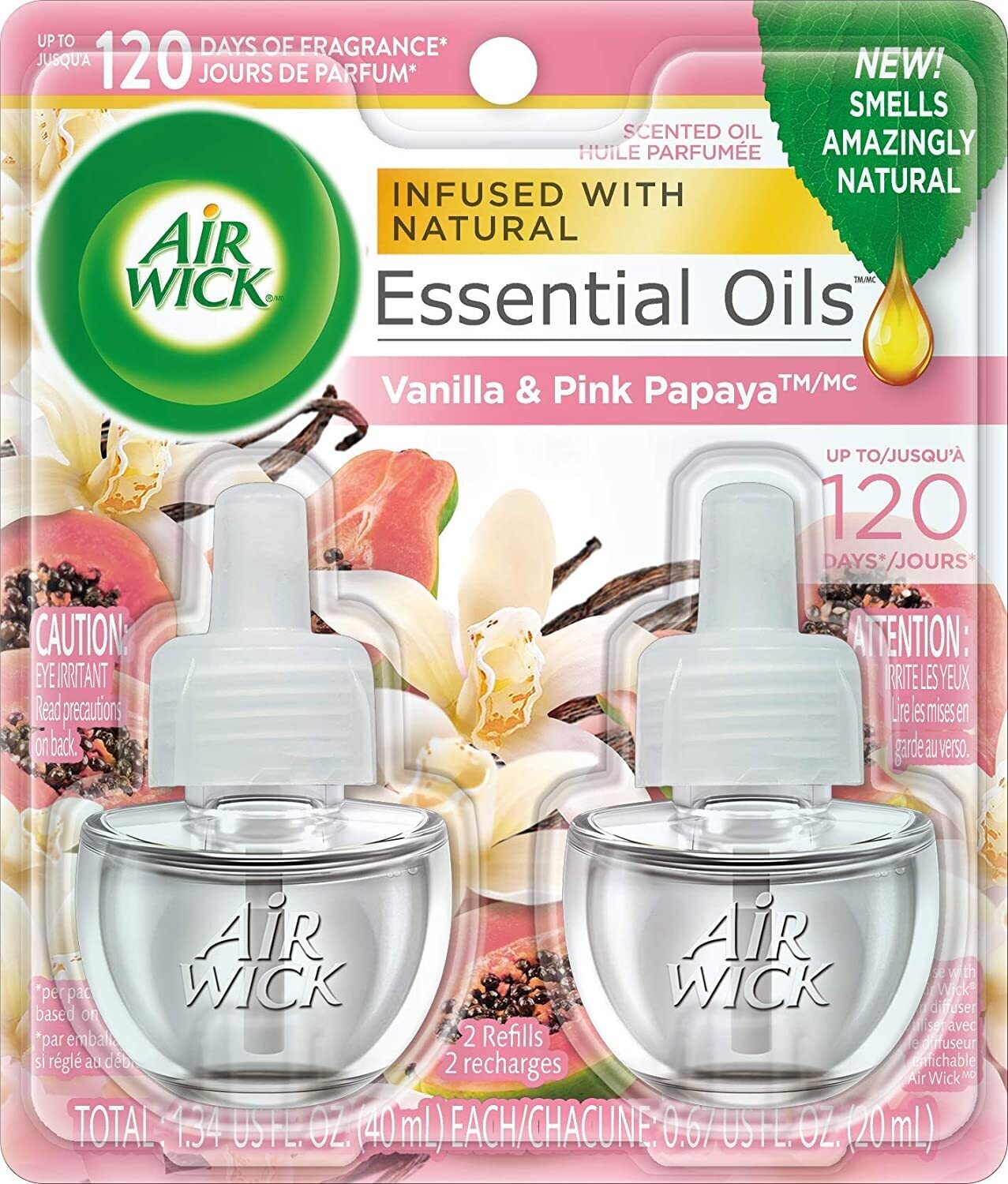 Air Wick Plug in Scented Oil Refill, Vanilla and Pink Papaya, Air Freshener, Essential Oils, 1.34 Fl oz