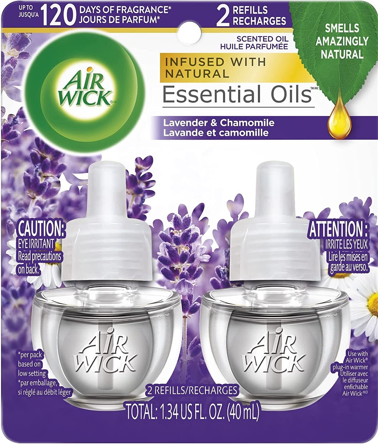Air Wick Plug in Scented Oil 2 Refills, Lavender &amp; Chamomile, (2x0.67oz), Essential Oils, Air Freshener