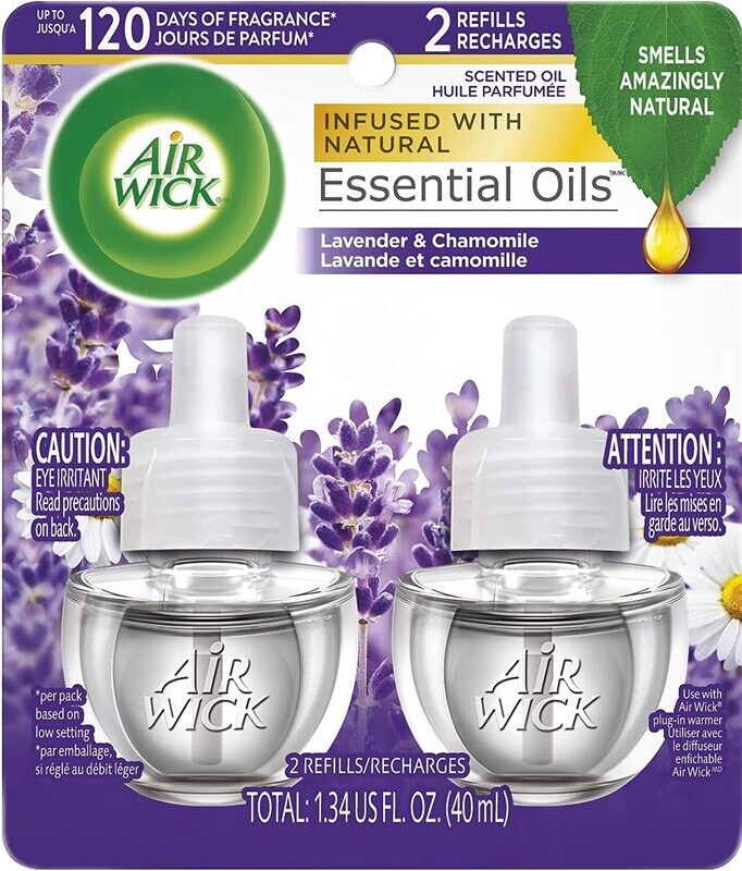 Air Wick Plug in Scented Oil 2 Refills, Lavender &amp; Chamomile, (2x0.67oz), Essential Oils, Air Freshener