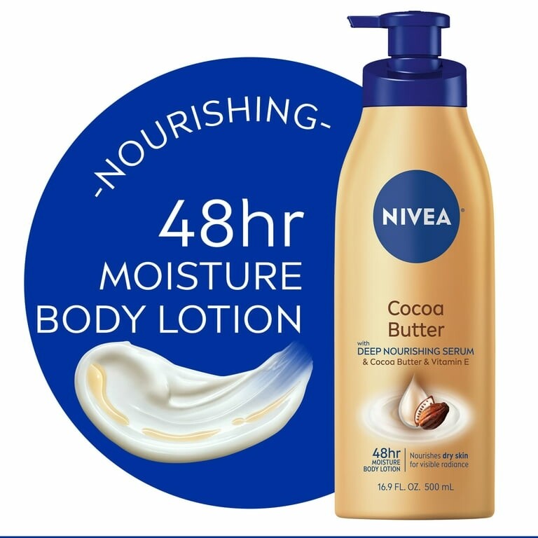 NIVEA Cocoa Butter Body Lotion with Deep Nourishing Serum, 16.9 Fl Oz