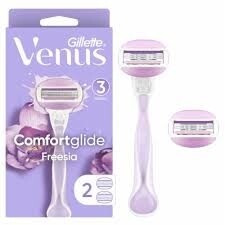 Gillette Venus ComfortGlide Freesia Women&#39;s Razor Handle + 2 Blade Refills, Purple