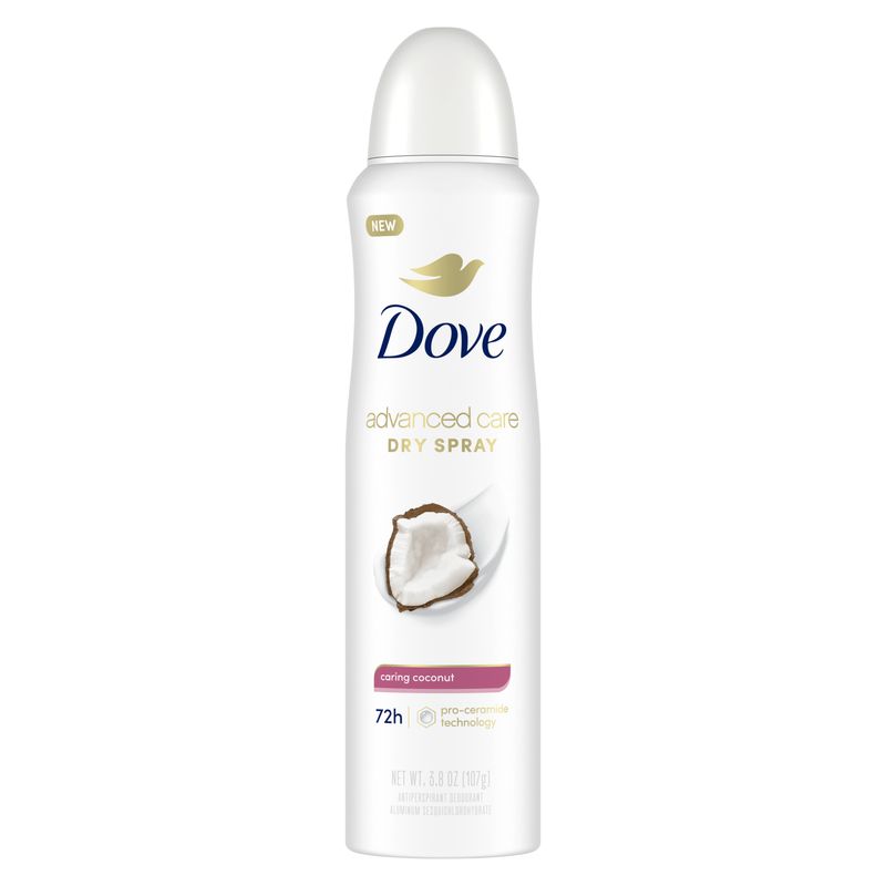 Dove Advanced Care Long Lasting Women&#39;s Antiperspirant Deodorant Dry Spray, Caring Coconut, 3.8 oz