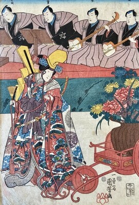 Shamisen Players and Shirabyoshi Dancer on Stage (1848)