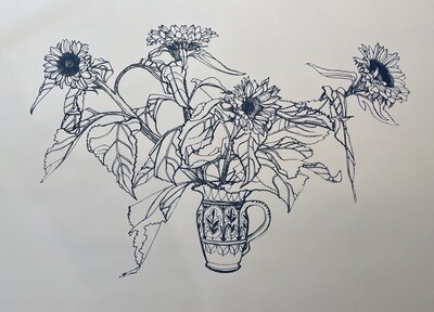 Large Blue Sunflowers In Jug