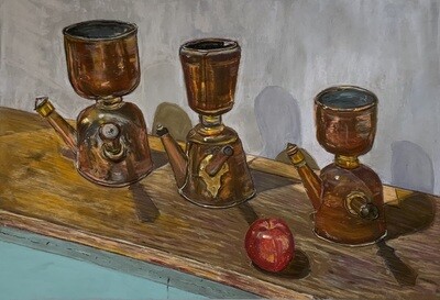 Vintage Copper Coffee Pots, and Red Apple