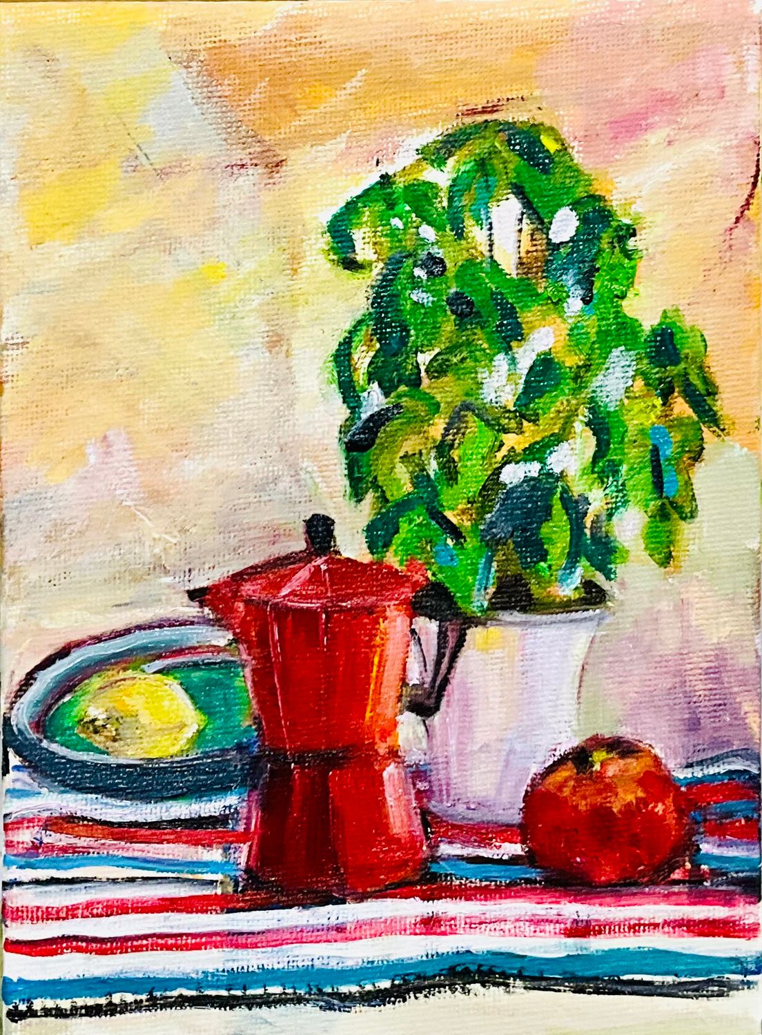 Composition With Red Coffee Pot