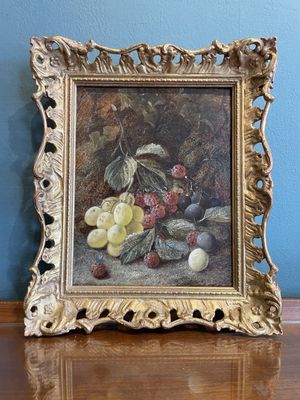 Raspberries and Grapes on a Mossy Bank