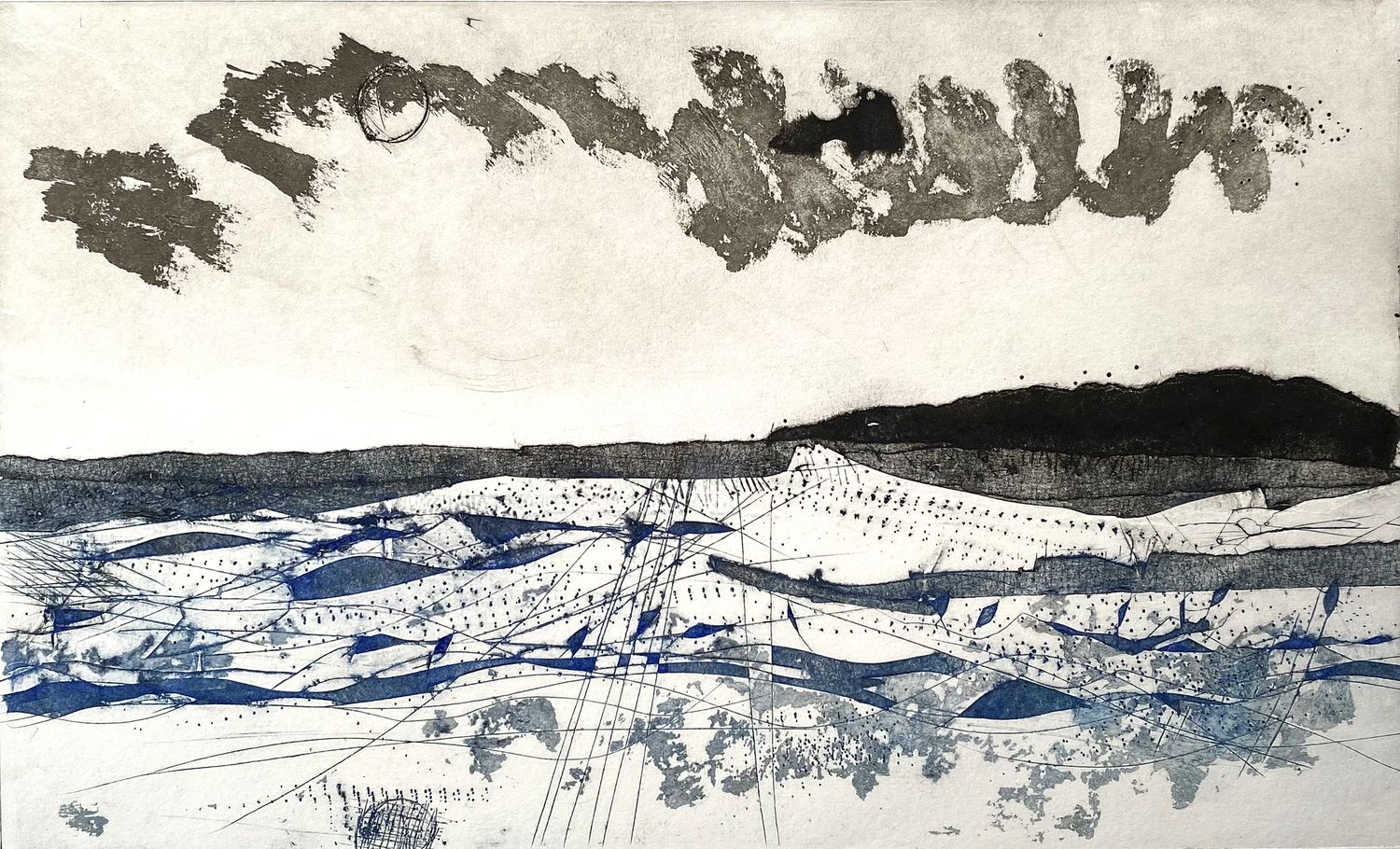Collagraph printmaking of a mountain scape