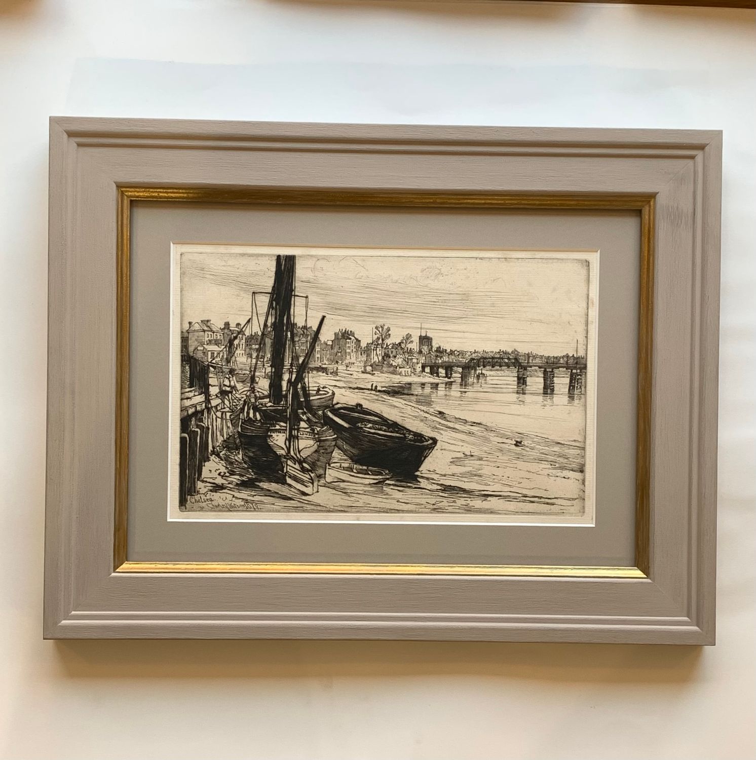View from Cremorne Pier towards Lindsey Wharf, Chelsea