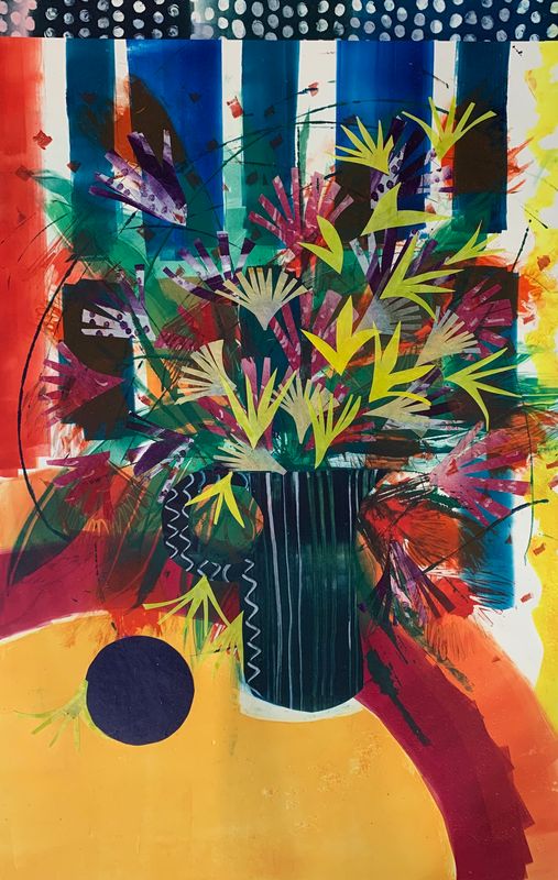 Flowerburst, Stripy Jug (framed)