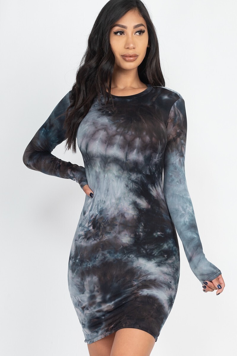 Blue Tie Dye Body Con Party Dress - Large