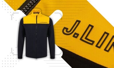 J Lindeberg Bridge Waterproof Rain Golf Jacket - Black / Yellow, Size: Medium