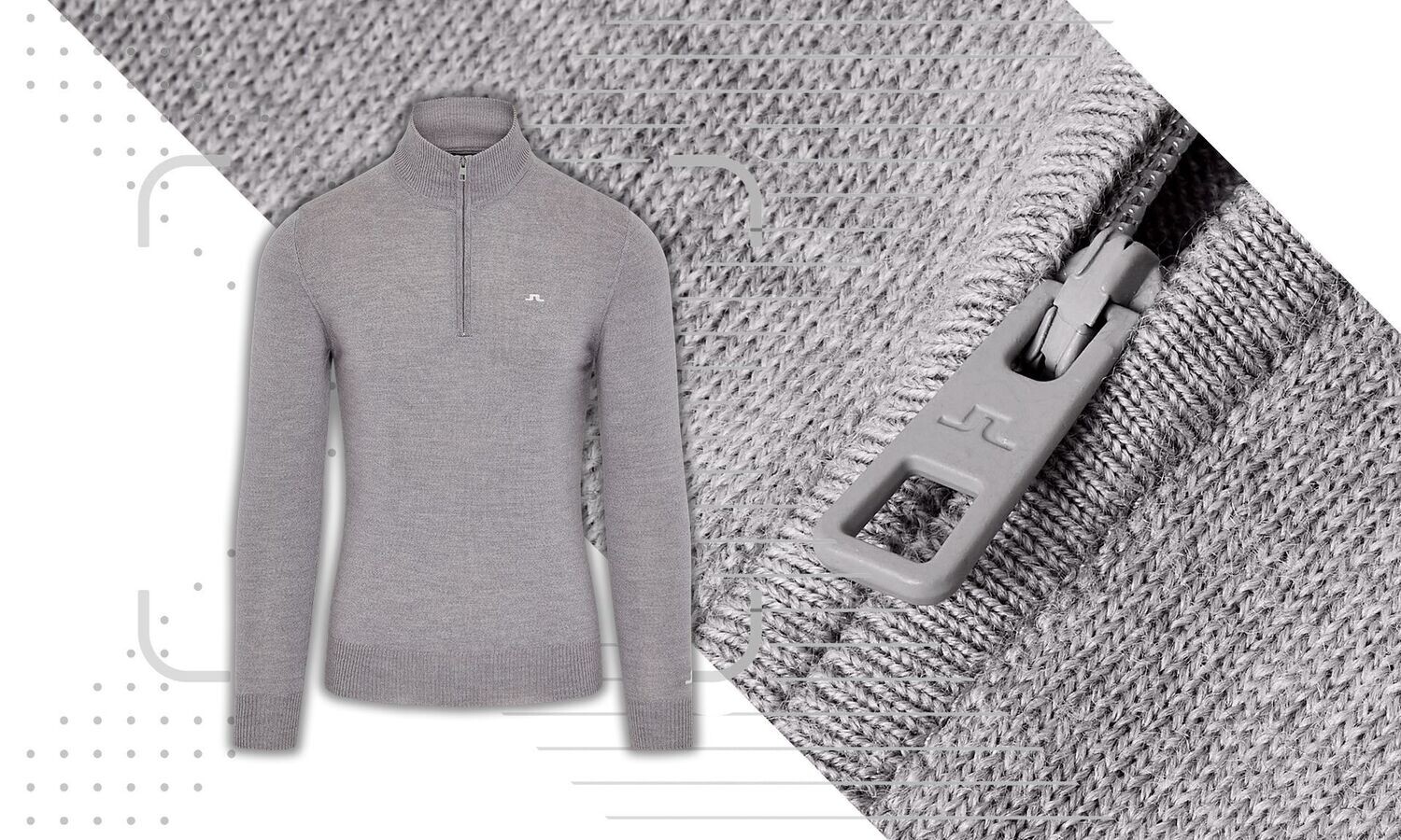 J Lindeberg Kian Zipped Merino Golf Sweater - Grey Melange
