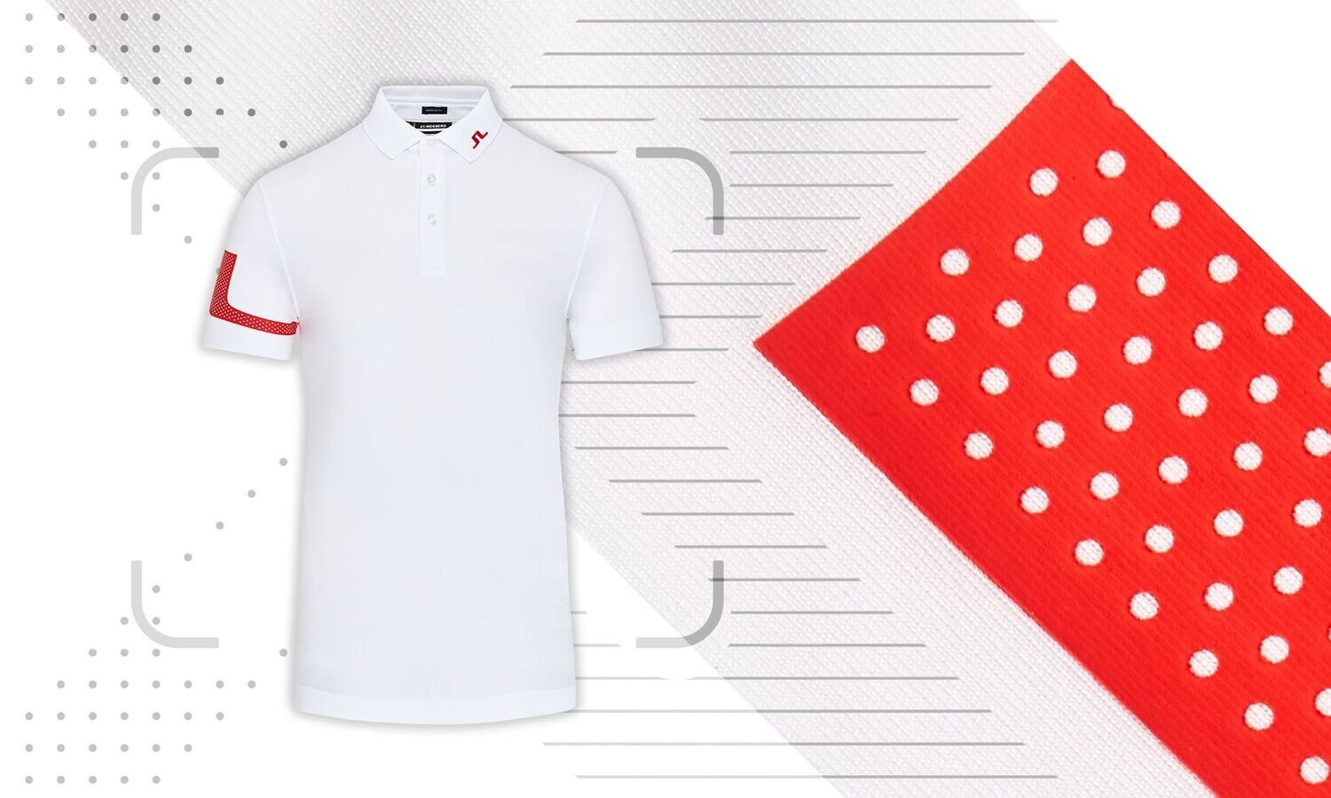 J Lindeberg Heath Golf Polo Shirt - JL White / Fiery Red