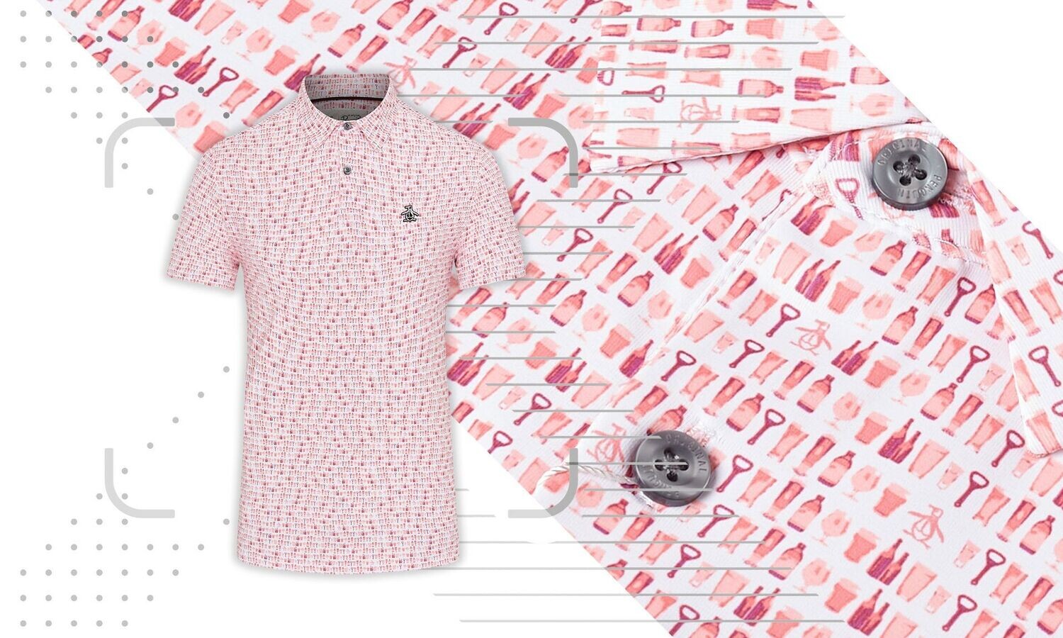 Penguin SS Have A Beer Print Golf Polo - Rose Bouquet