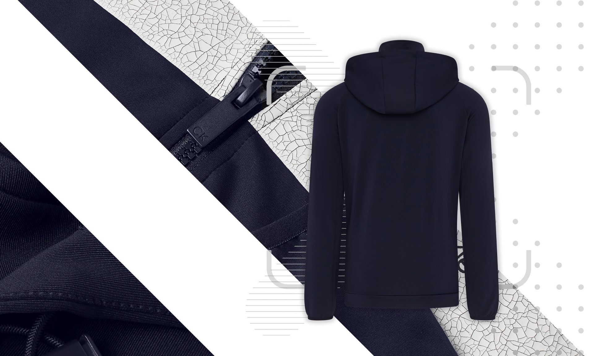 Calvin Klein Fracture Hooded Full Zip Hoodie Golf Jacket - Navy