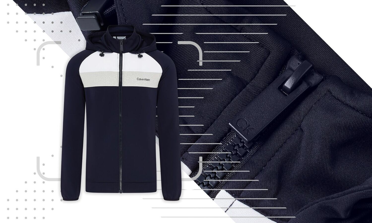 Calvin Klein Fracture Hooded Full Zip Hoodie Golf Jacket - Navy, Size: Medium