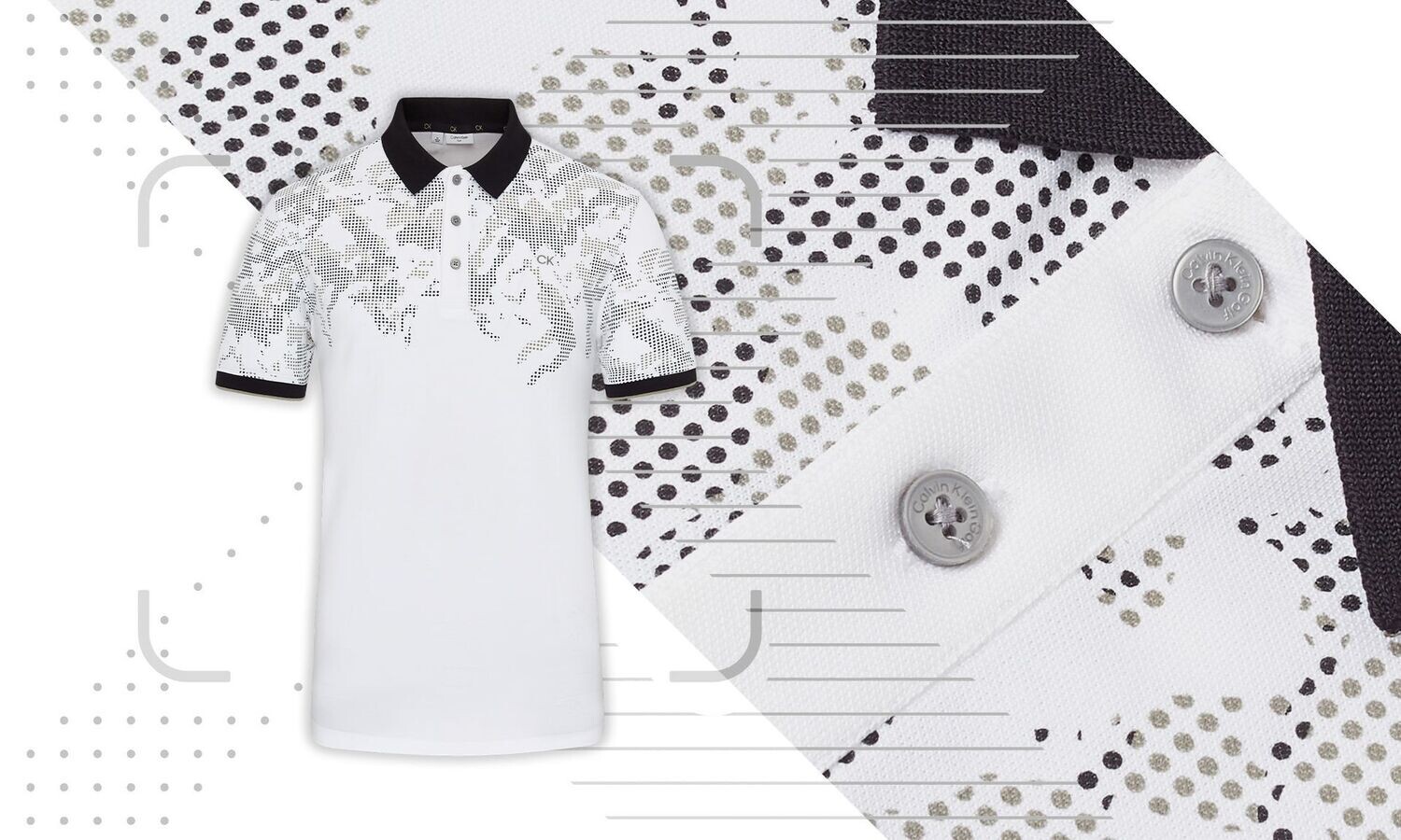 Calvin Klein Nashua Printed Golf Polo Shirt - White / Black, Size: X Large