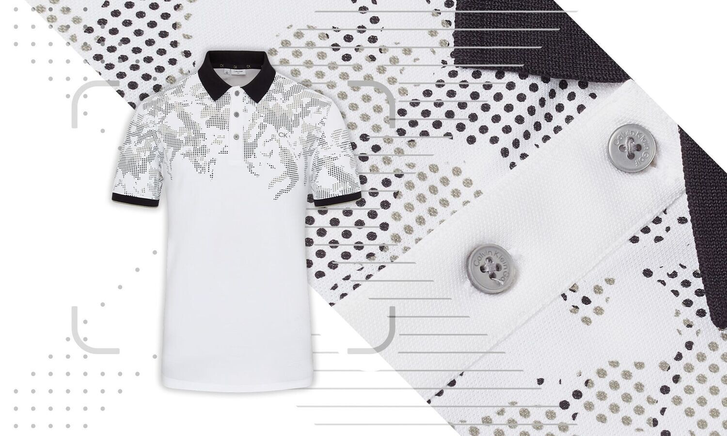 Calvin Klein Nashua Printed Golf Polo Shirt - White / Black
