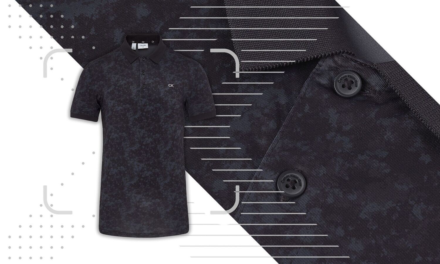 Calvin Klein Tie Dye Print Golf Polo Shirt - Black, Size: Medium